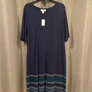 Christopher & Banks Navy and Teal Striped Midi Dress